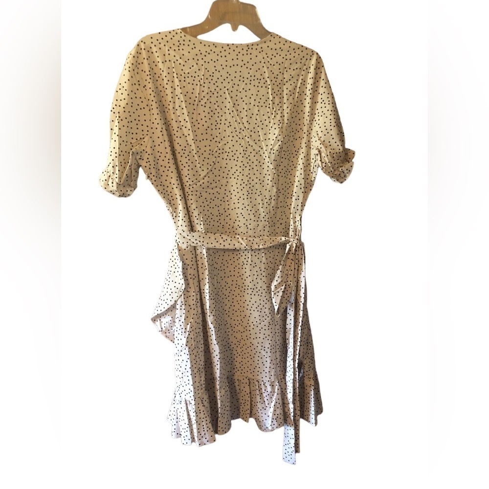 Polka Dot Print Ruffle MiniWrap Dress with Belt, Size XL - Picture 5 of 7